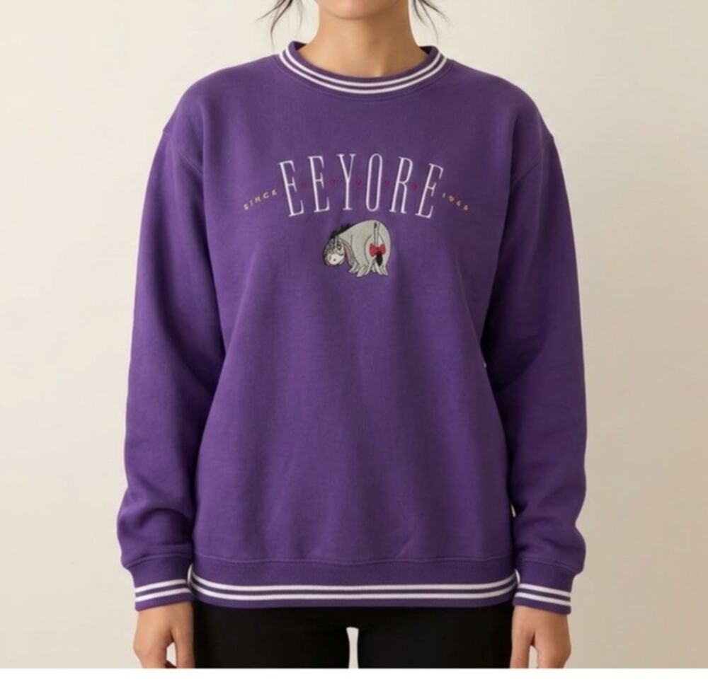 Disney Eeyore Sweatshirt Small Purple Winnie the Pooh Embroidered Striped Small